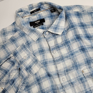 Mavi Men's 2XL Linen Blend Blue White Long Sleeve‎ Button Front Plaid Shirt